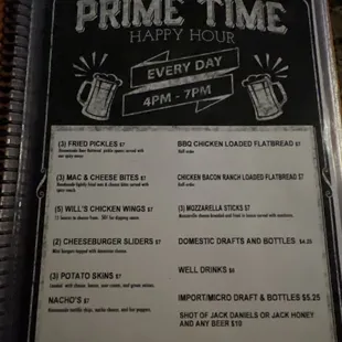 Happy Hour menu