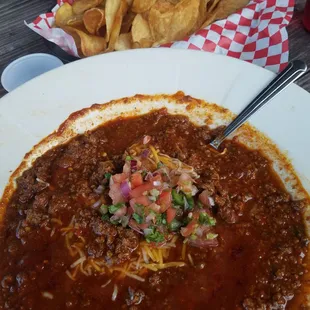 Very good chili and homemade chips