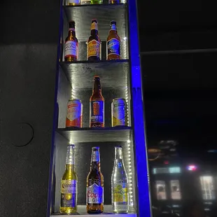 a display of beer bottles