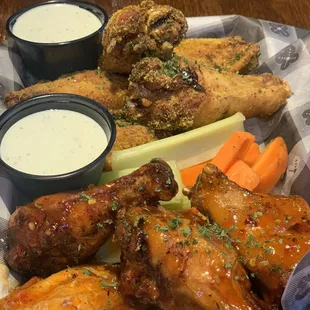 Sweet Chili Thai and lemon pepper. Perfectly crispy and tasty!