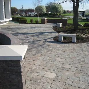 Paver patio, benches and retaining wall