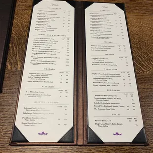 Drink menu