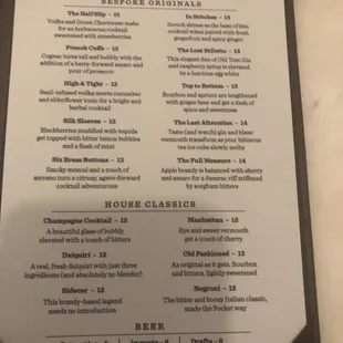 Cocktail menu
