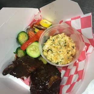 Short Rib, Seafood Mac and cheese. Grilled Vegetables.