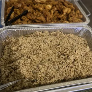 Dirty rice, fried catfish nuggets