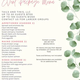 Event package menu