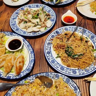 a table full of asian food