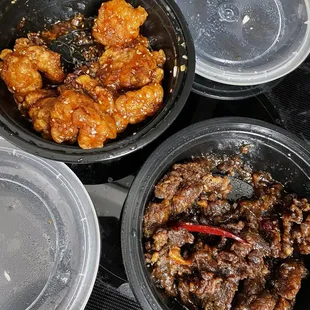 Sesame chicken and orange beef