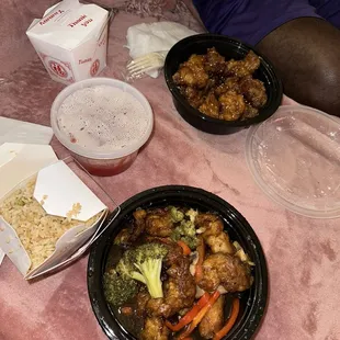 General tso, sesame chicken, fried rice.