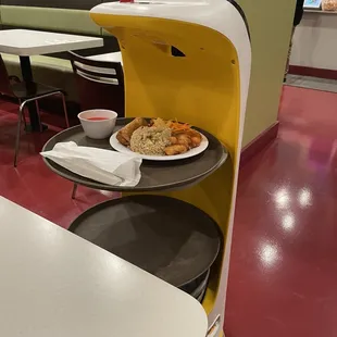 When she arrives, she swings around so you can take your meal