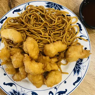 a plate of chinese food