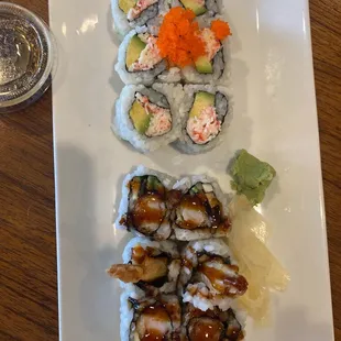 shrimp tempura roll and california roll