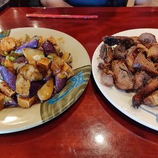 Tofu/eggplant and crispy duck
