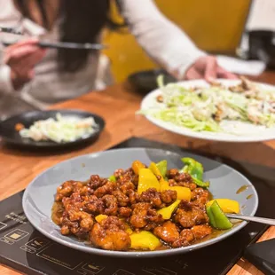 a plate of food being prepared