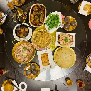 a table full of asian food