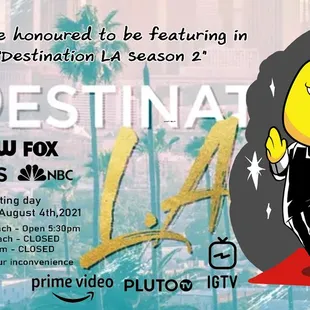 We will be featured in the show "Destination LA Season 2" It will on air soon on CBS and other local channels as well as Amazon Prime.