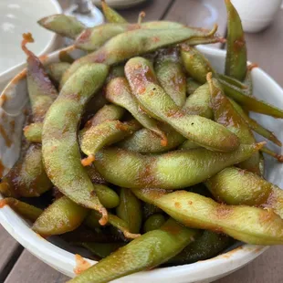 Spicy Garlic Edamame - whether spicy or regular, it tastes like it&apos;s microwaved in a steamable bag.  Flavor great, texture mushy.