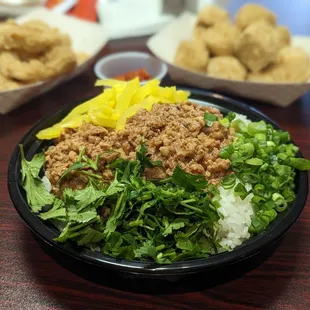 Ground pork over rice