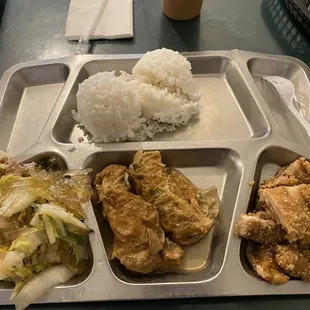 3 entree with rice $8