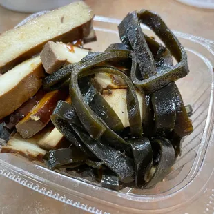 Marinated bean curd and kelp. Generous at $5.