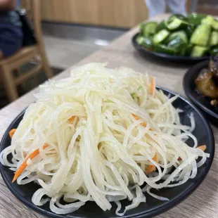 Shredded potato julien slices -- super yummy and the taste is spot on with perfect vinegar and salt!