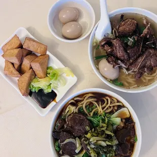 beef noodle soup , pork ribs noodle soup and tofu