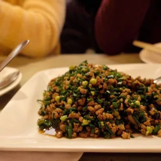 P16. Minced Pork with Chives Stem in Black Bean Sauce