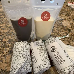 Rice rolls, black bean soymilk, and original soymilk