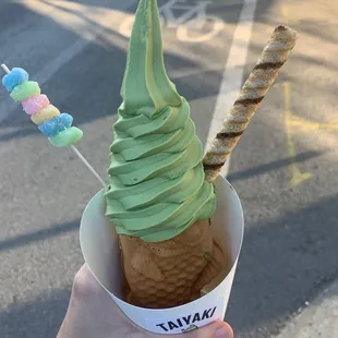 Matcha soft serve taiyaki