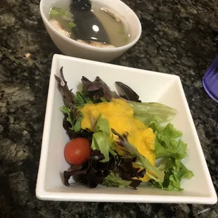 Miso soup and ginger salad