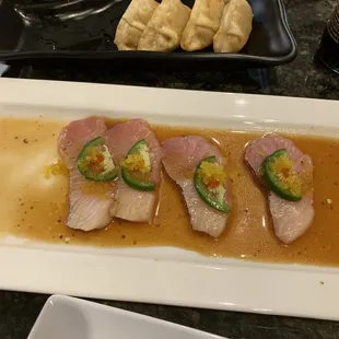 Yellowfin appetizer and wonderful pork dumplings