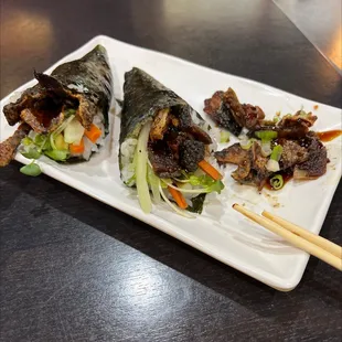 Salmon skin hand rolls! Yummy