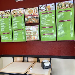 Menu at right of order counter.