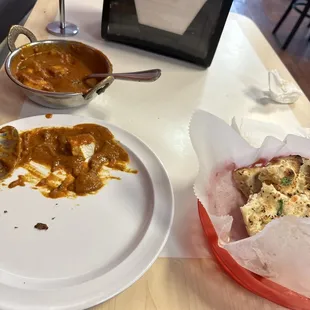 Garlic naan and paneer tikka masala