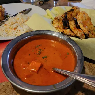 Paneer masala, basmati rice, naan