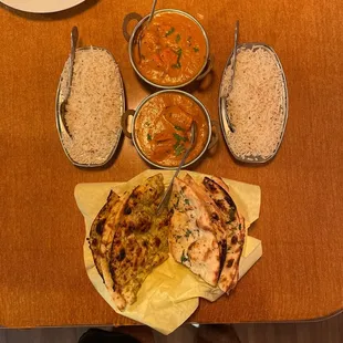 Chicken Tikka Masala Garlic Naan Bread Basil Naan Bread Basmati Rice