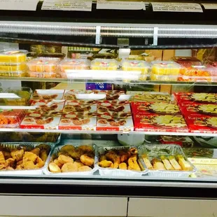 Fresh samosa,kachori,aloo tikki,veg puff, mirchi bhajji, also fresh motichoor ladoo,jalebi,besan burfee,kaju katli, and much more..