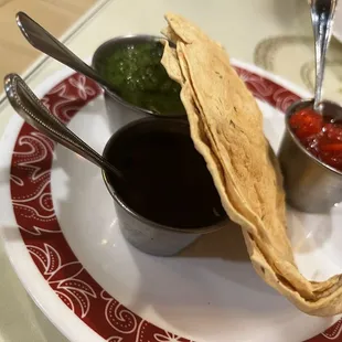 Part of the Taj Special Appetizer with chutneys