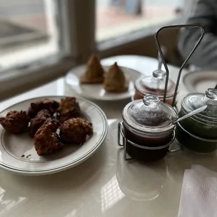two plates of food on a table