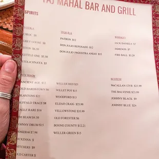Drink menu