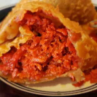 Inside the minced lamb samosa