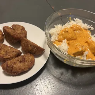 Vegetable and Potato Tikki and Butter Chicken