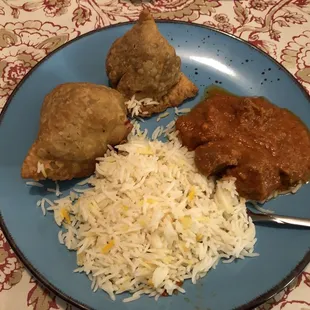 02/14/2022 - (Uber Eats) ordered the meal Taj Mahal Dinner for 2 - 2 Pieces Meat Samosas, Lamb Rojan Josh, &amp; Basmati Rice