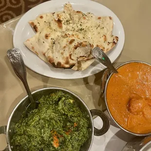 Chicken Tikka Saag &amp; Chicken Tikka Masala + Garlic Naan