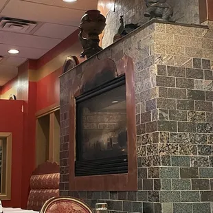 a fireplace in a restaurant