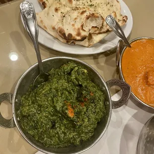 Chicken Tikka Saag &amp; Chicken Tikka Masala + Garlic Naan