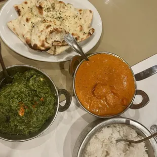 Chicken Tikka Saag &amp; Chicken Tikka Masala + Garlic Naan