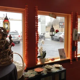 a view of a street through a window