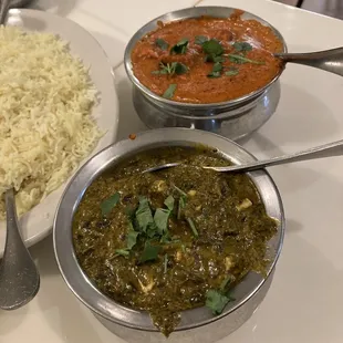 Saag Paneer Special and Butter Chicken Special