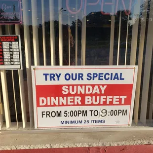 a sign for a special dinner buffet